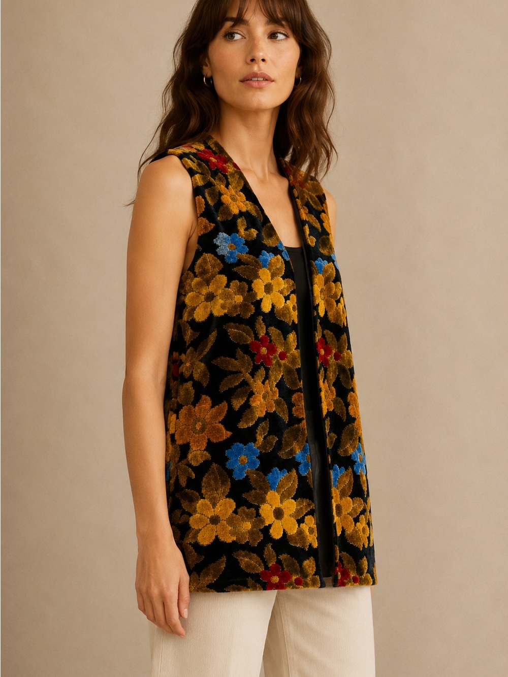 Vintage Late 60s Aladdin Floral Chenile Tapestry Vest Longline Boho‎ Retro M